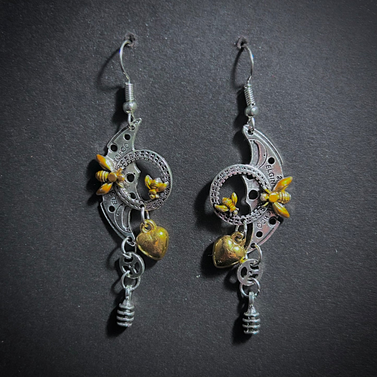 Mixed Metal Watch Parts & Bees Steampunk Earrings