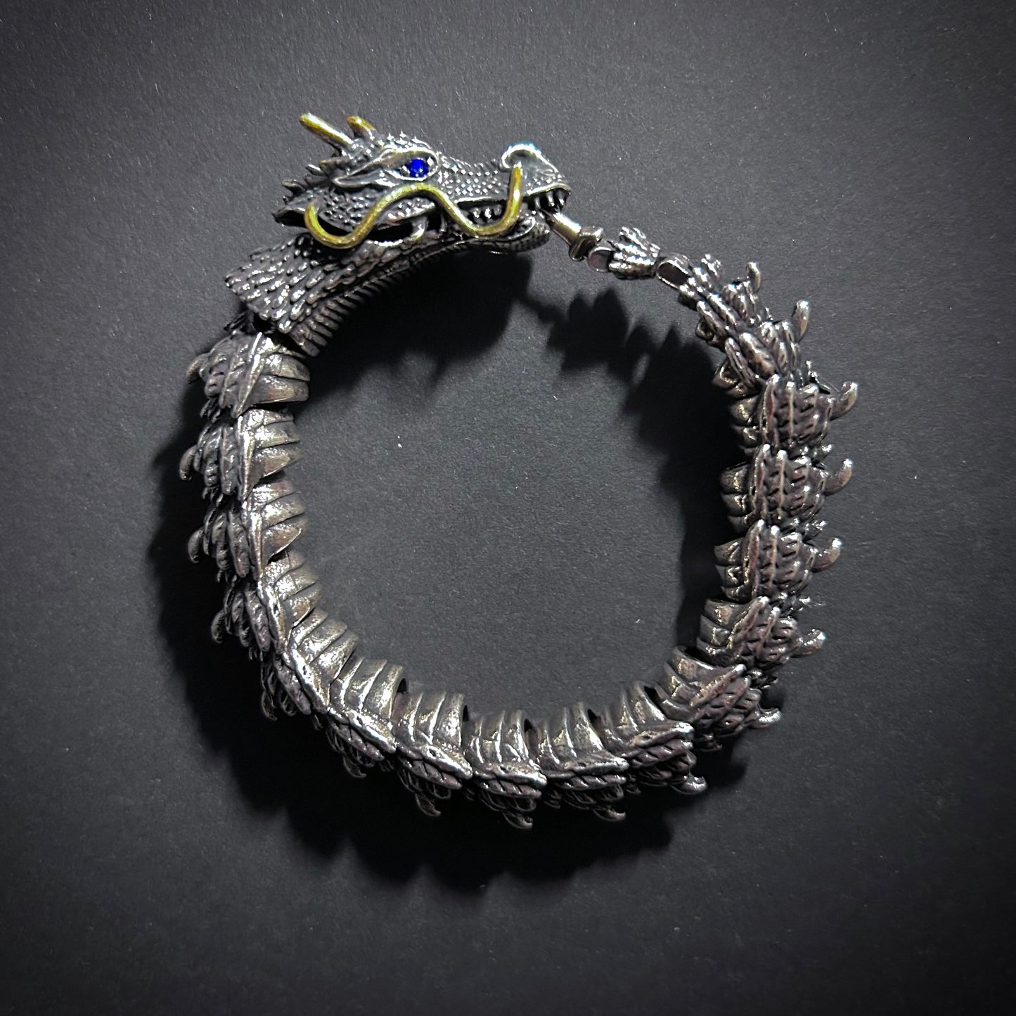 Dragon Mixed Metals Antiqued Silver Bracelet