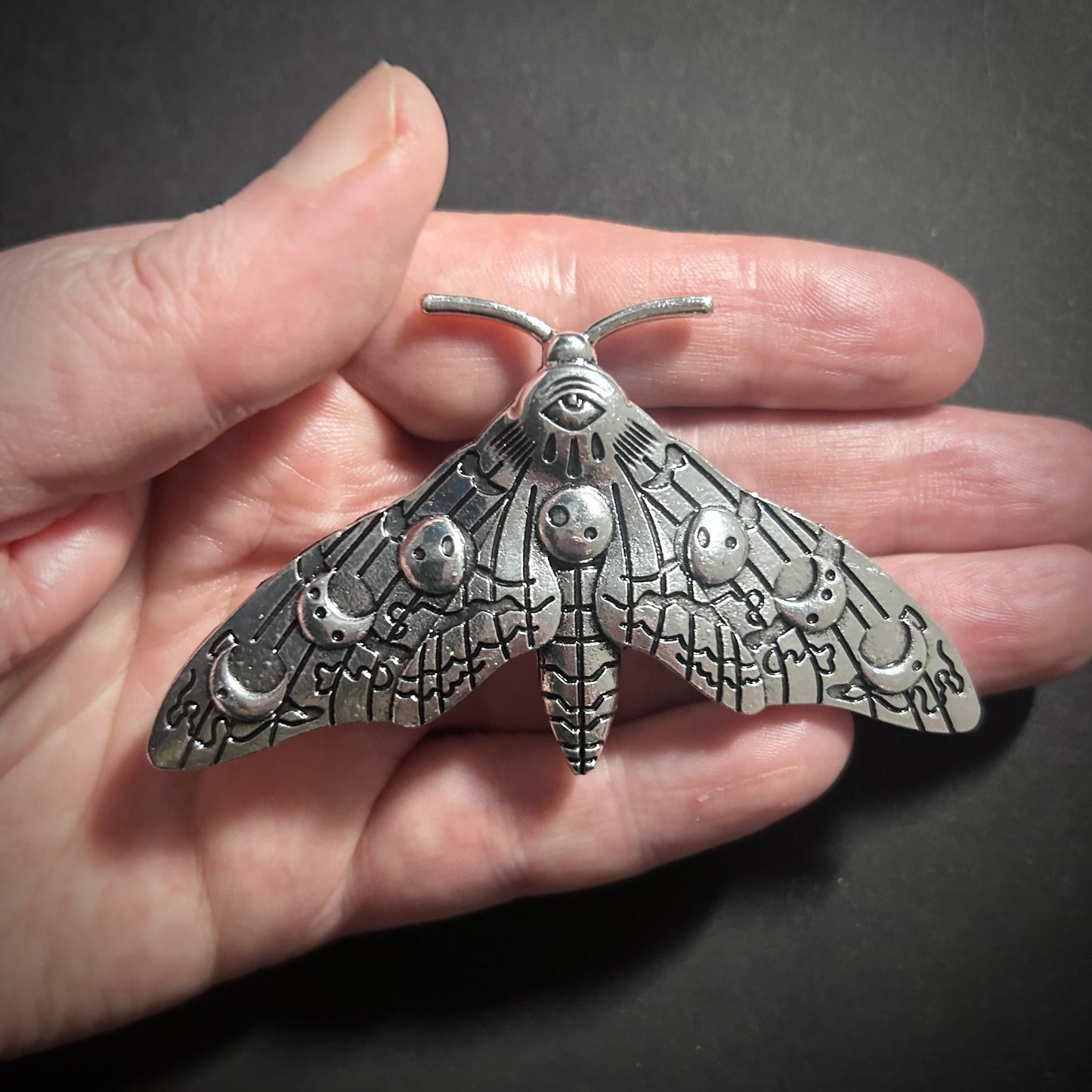Moth, Moon Phases & Eye Silver Hair Clip