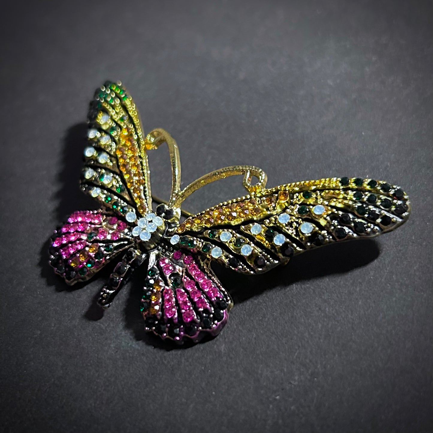 Multicolor Rhinestone & Opal Butterfly Brooch