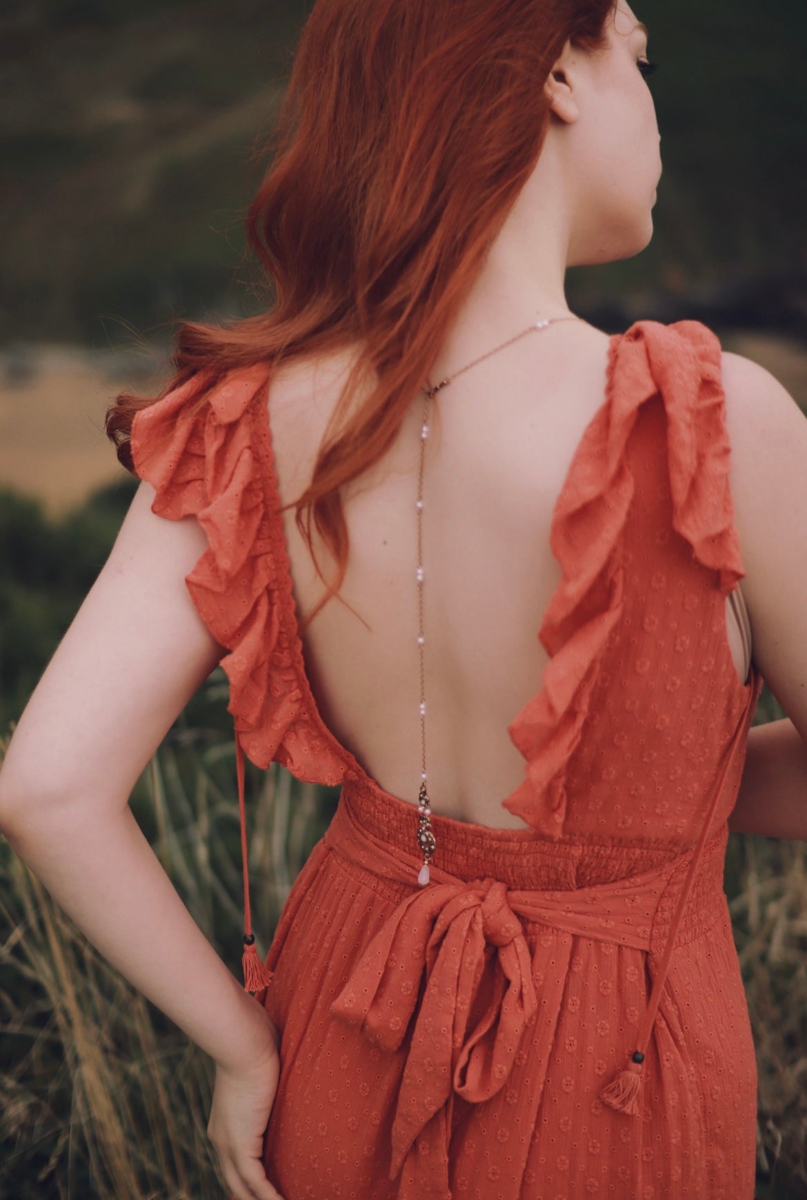 Art Nouveau Back Drop Bridal Necklace in Pearl & Antique Gold