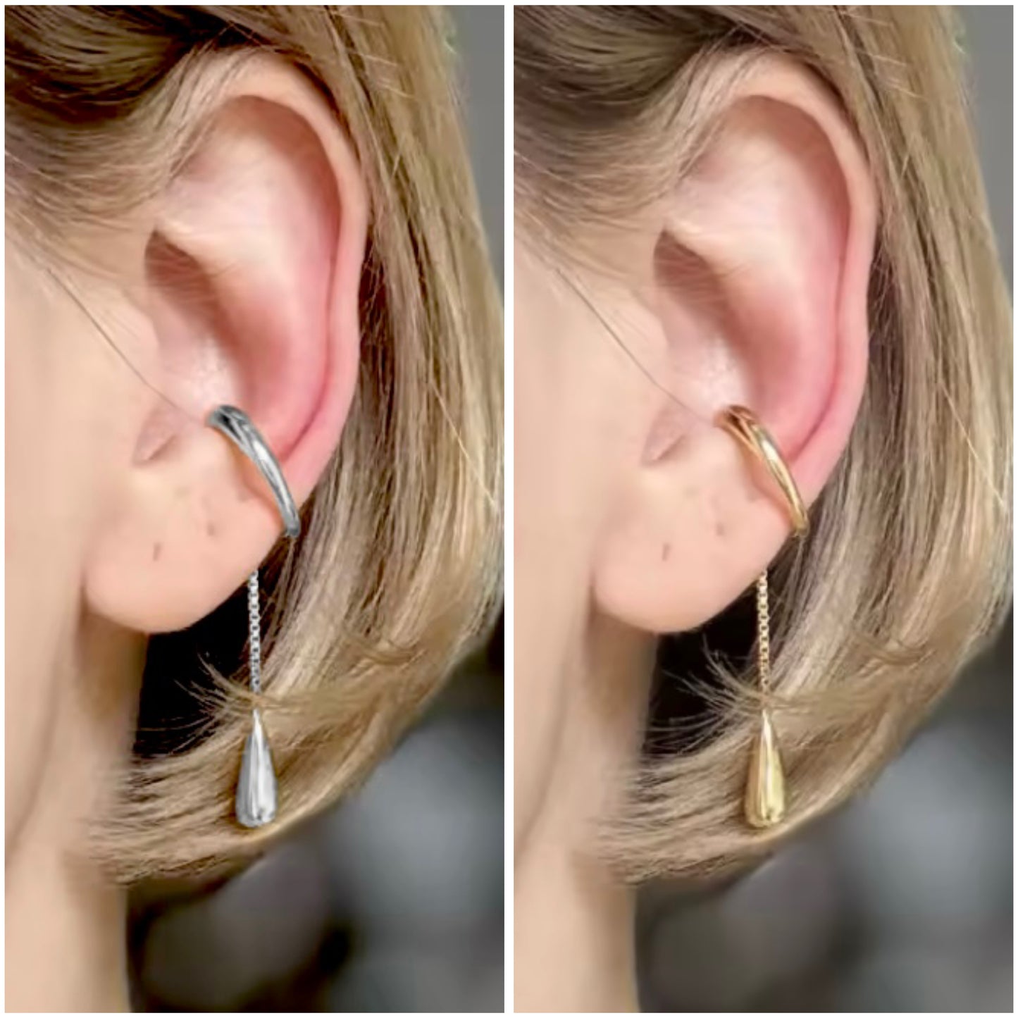 No Piercing Ear Cuff with Teardrop in Gold