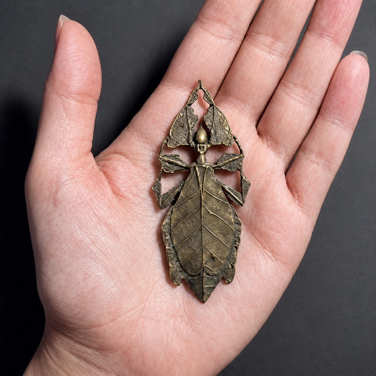 Leaf Insect Antiqued Bronze Brooch