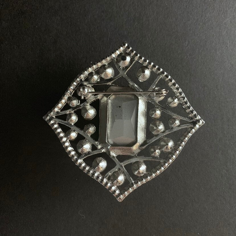 Emerald Silver Rhinestone Rectangular Crystal Brooch