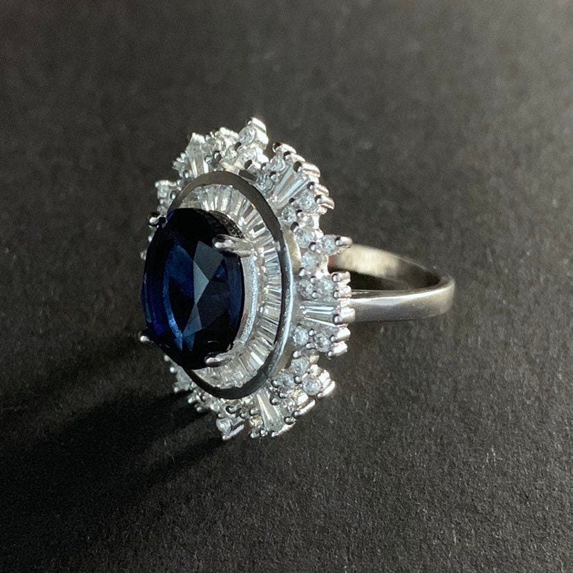 Sapphire Blue & Silver Starburst Statement Ring