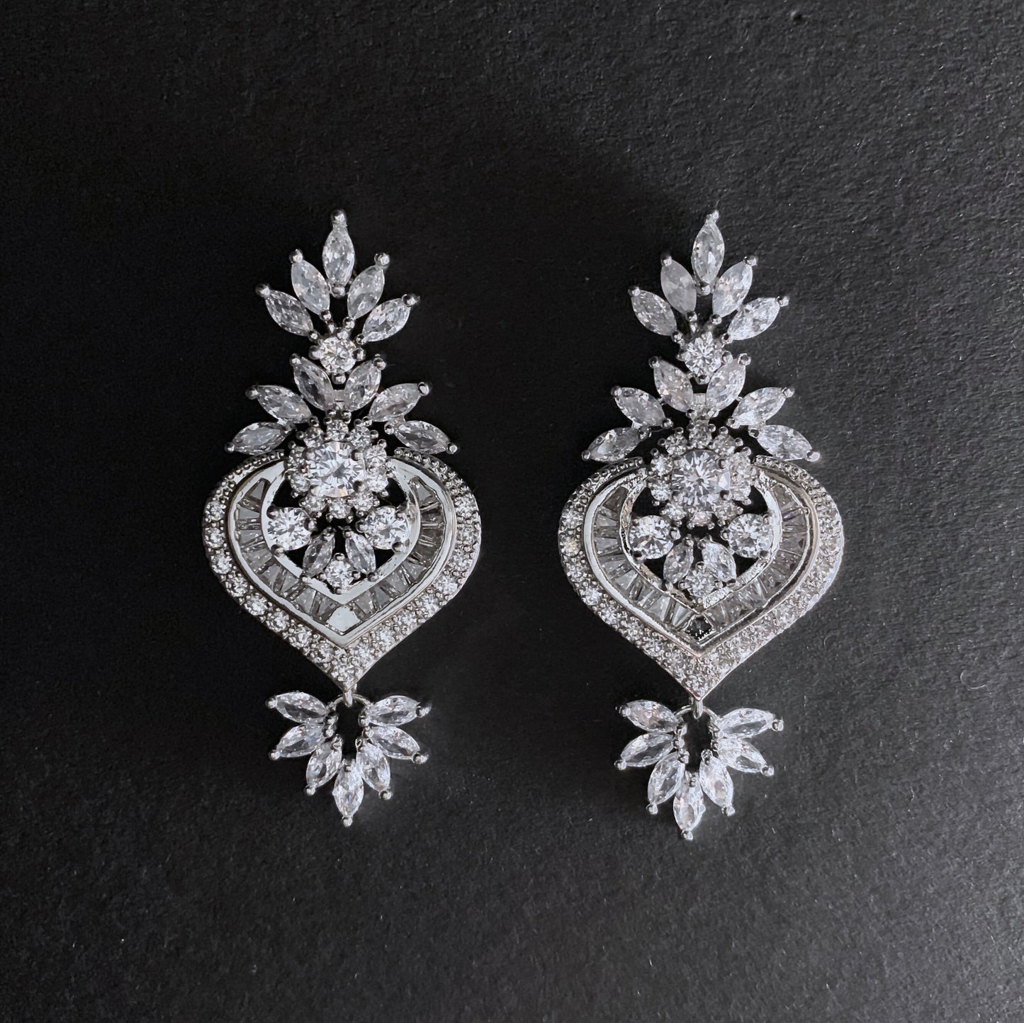 Silver Crystal Ornate Flower Earrings