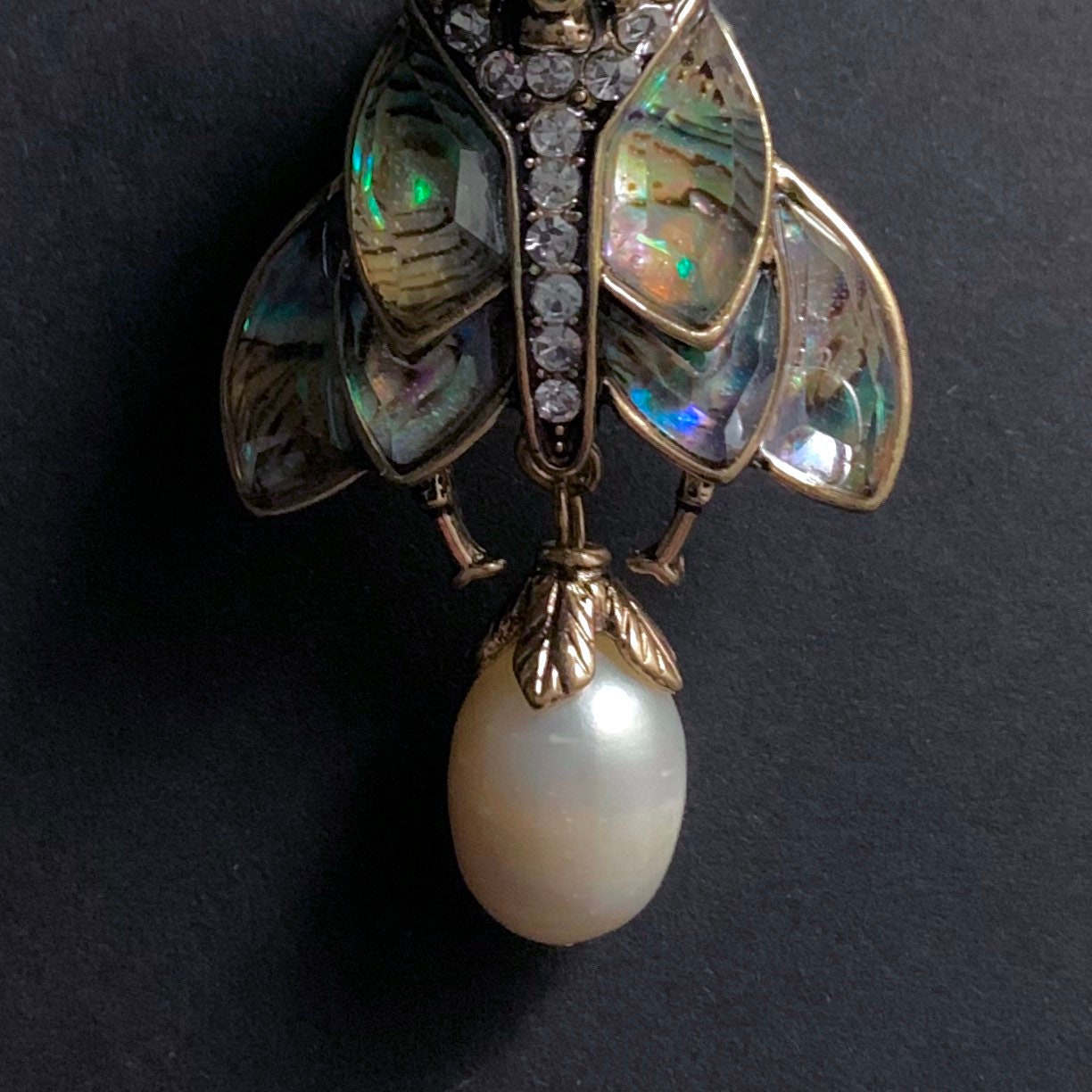 Moth, Skull & Baroque Freshwater Pearl Abalone Brooch Pin