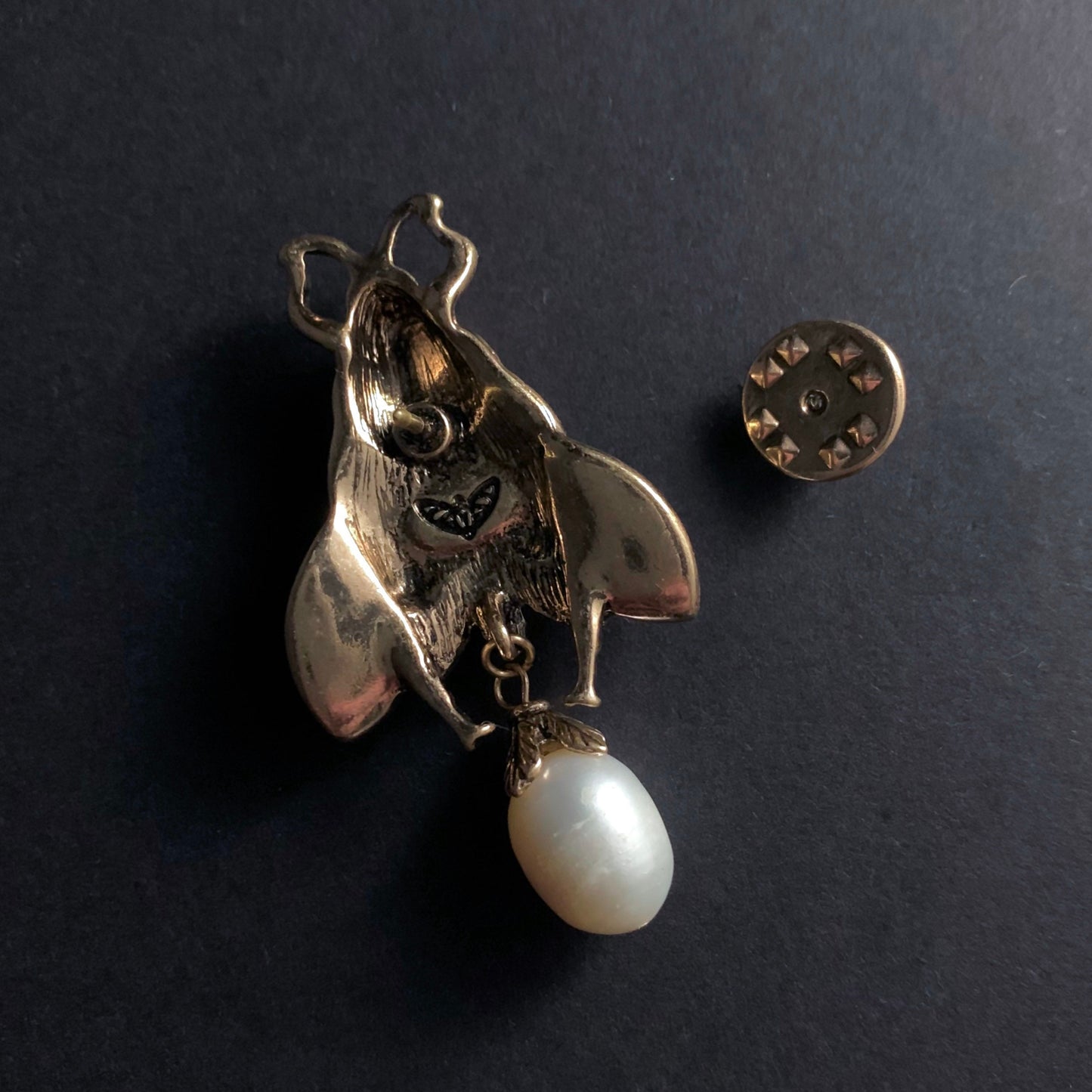 Moth, Skull & Baroque Freshwater Pearl Abalone Brooch Pin