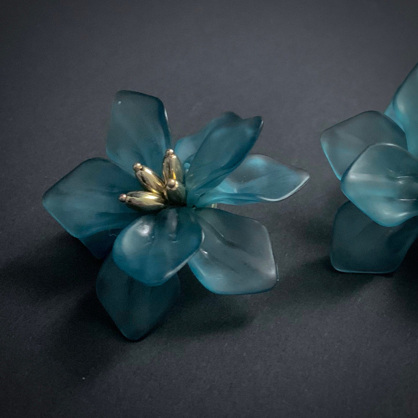 Sheer Pale Green & Gold Flower Light Statement Earrings