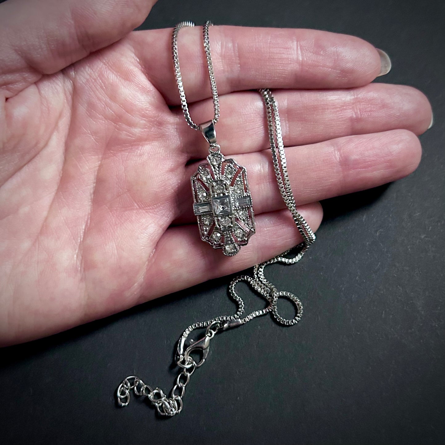 Art Deco Bridal/Bridesmaids Necklace in Silver & Clear