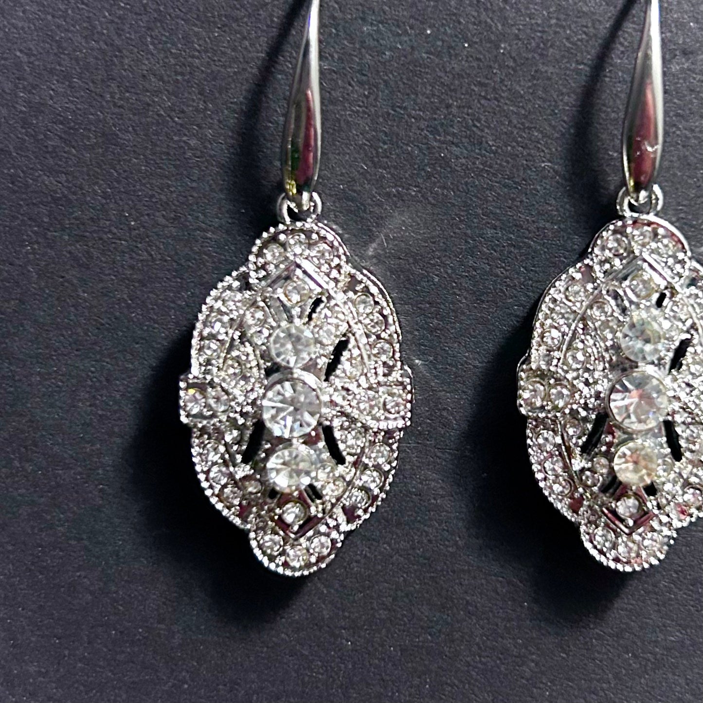 Art Nouveau Bridal/Bridesmaids Earrings in Silver & Clear