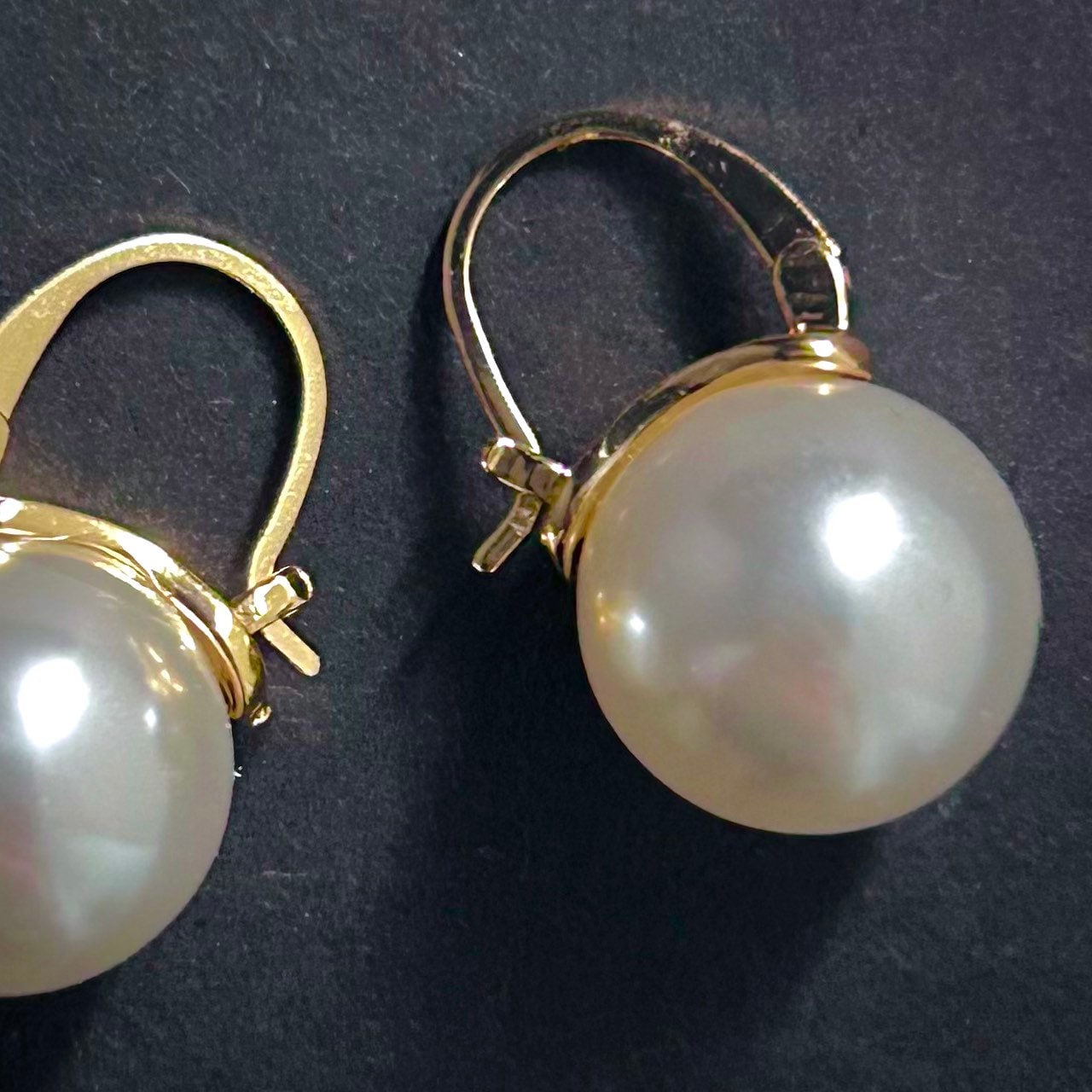 Gold & White Pearl Huggie Lever-Back Earrings