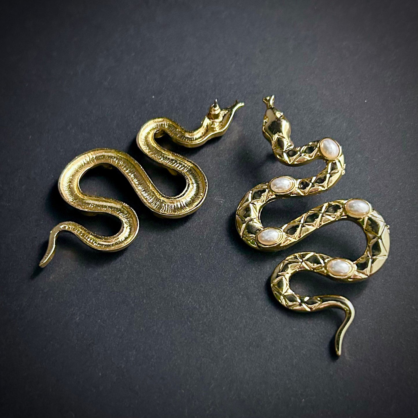 Winding Snake Gold & Pearl Earrings