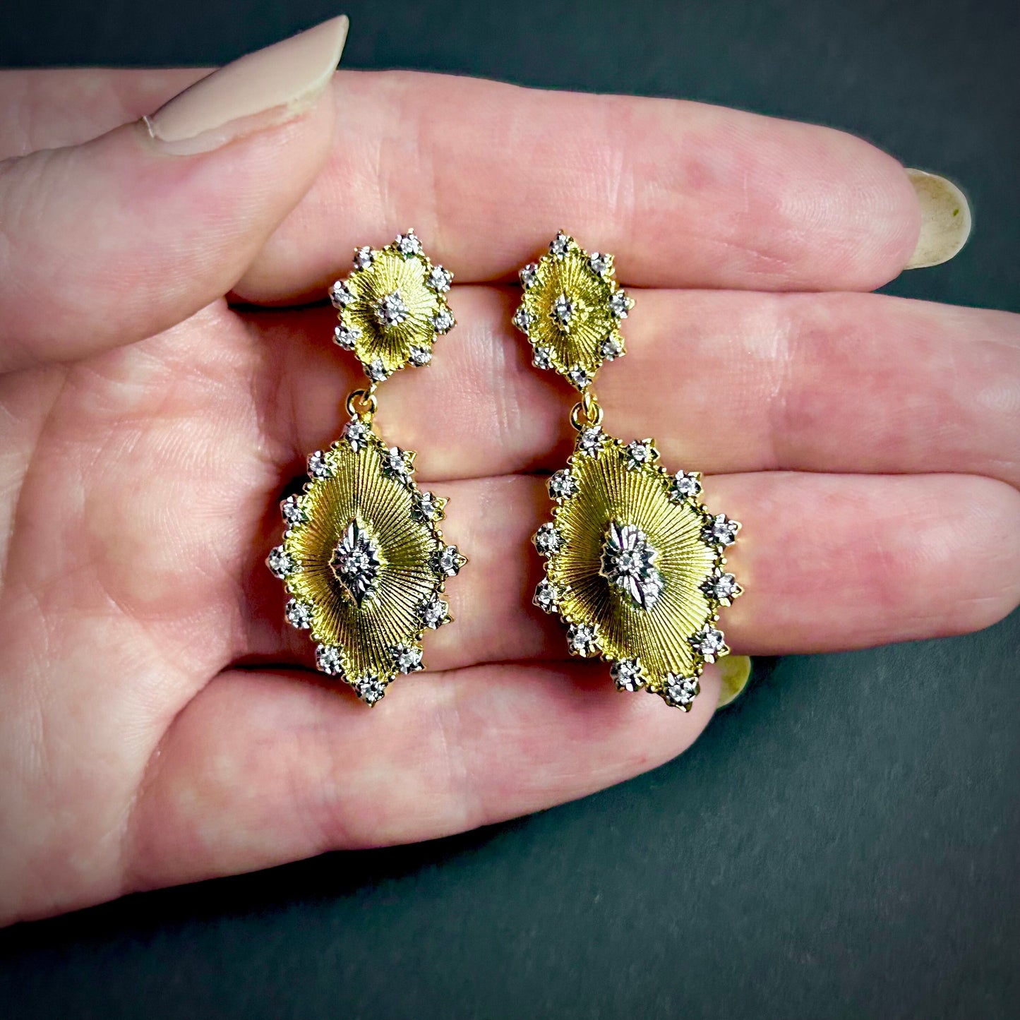 Etched Gold & Clear Rhinestone Jewelry Set