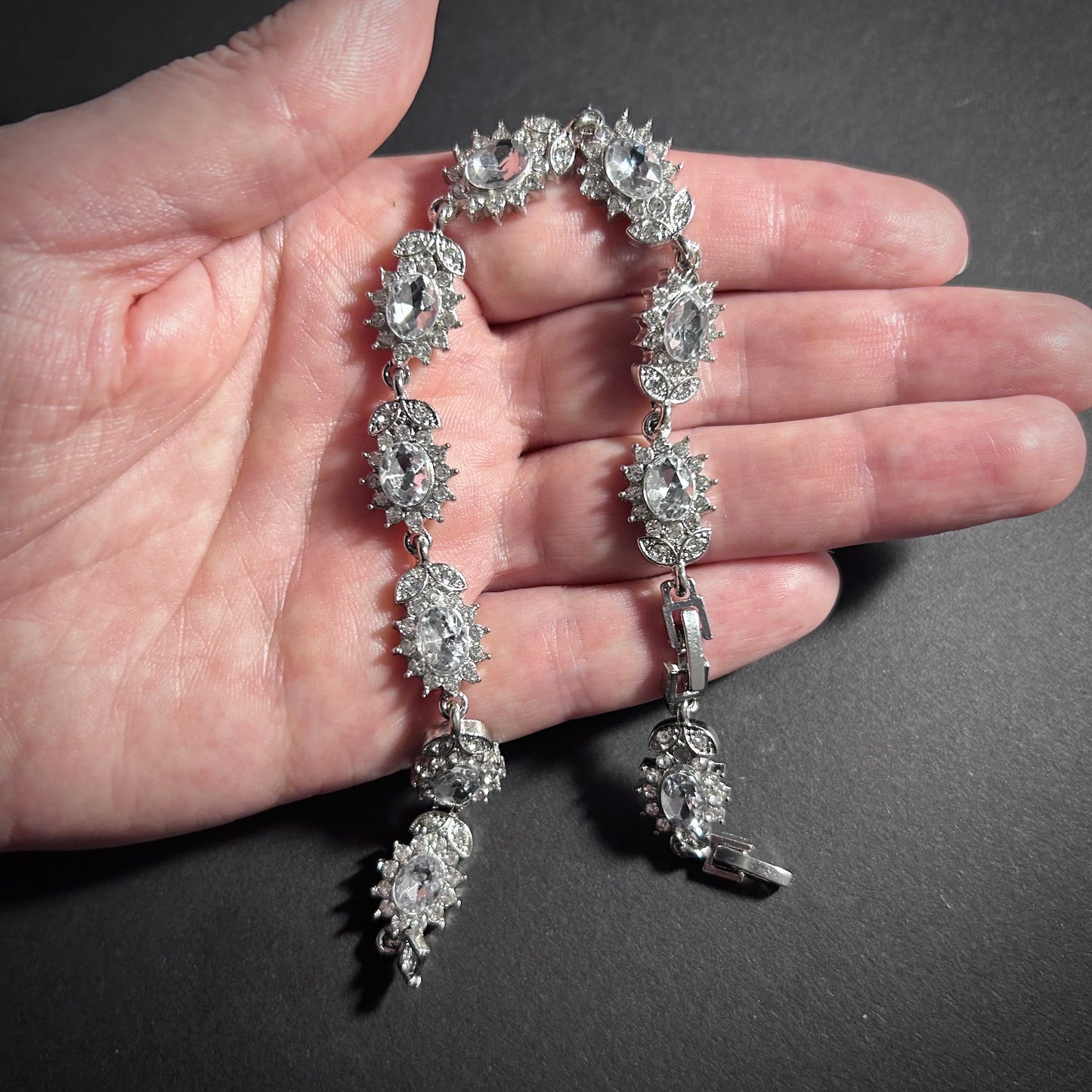 Clear & Silver Flower Rhinestone Tennis Bracelet