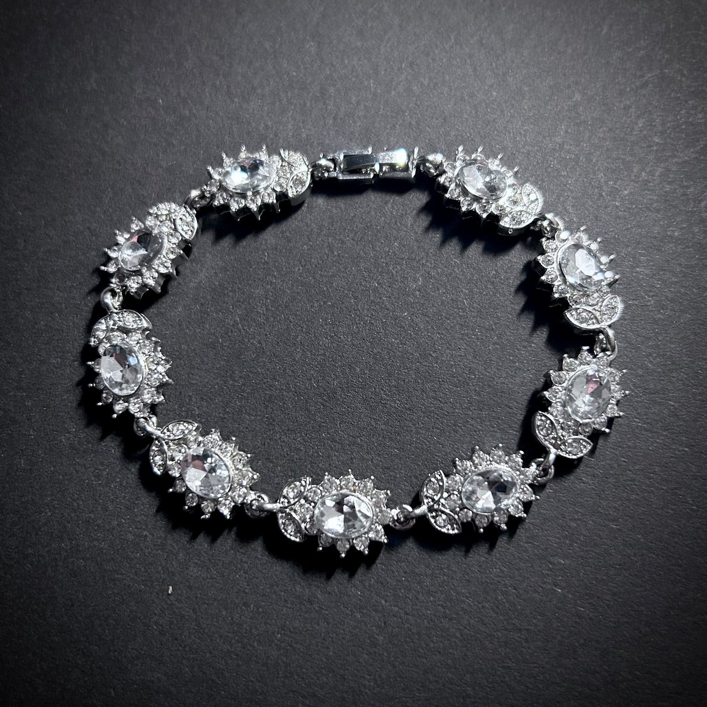 Clear & Silver Flower Rhinestone Tennis Bracelet