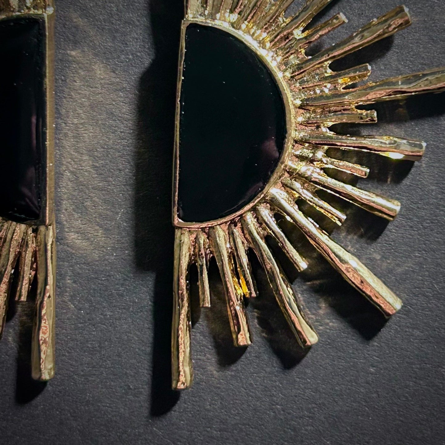 Black & Gold Sun Ray Fan Earrings