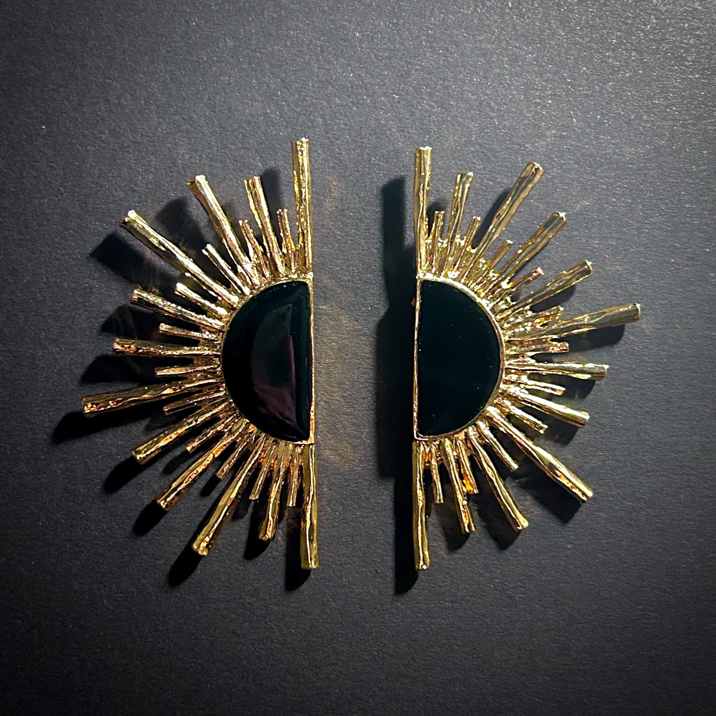 Black & Gold Sun Ray Fan Earrings