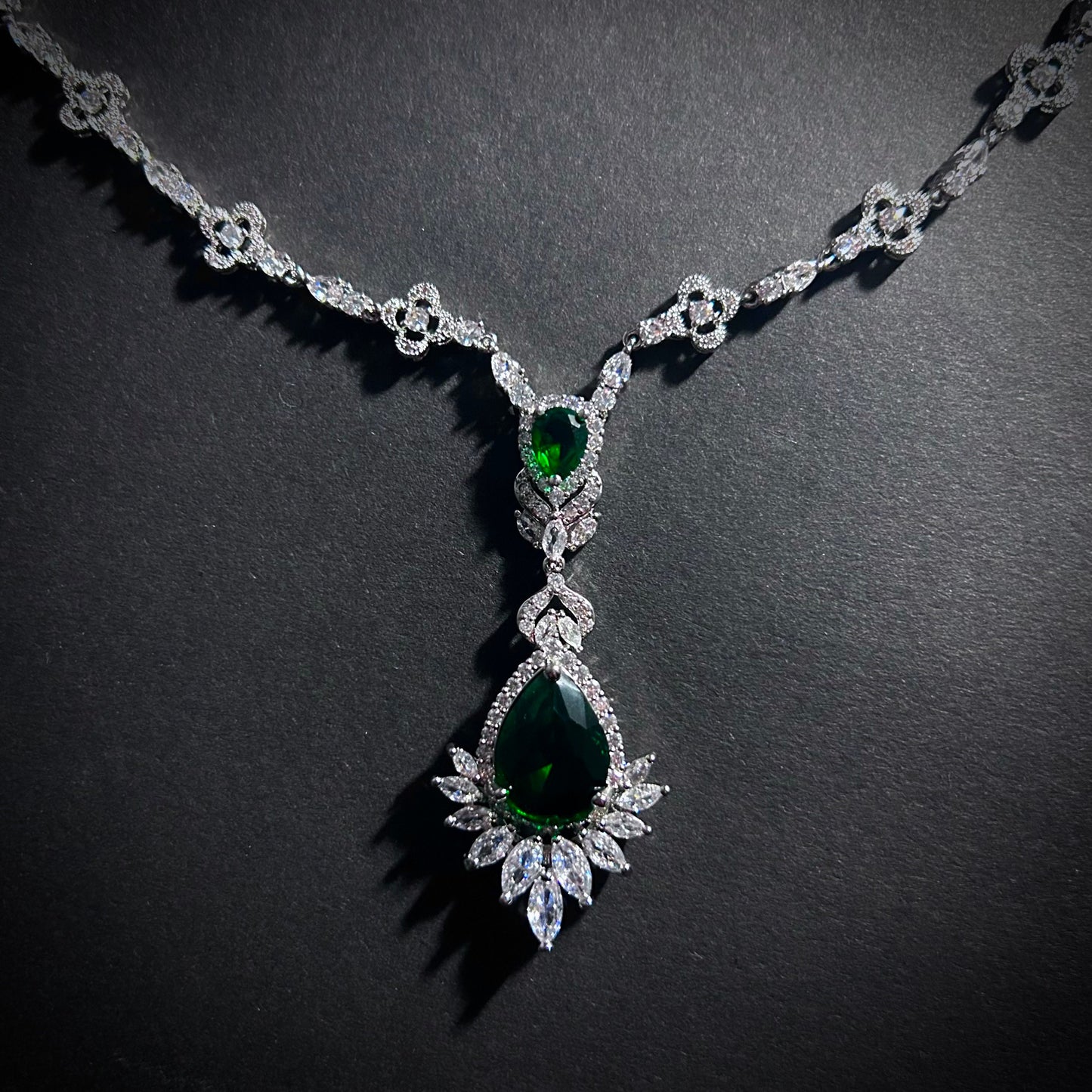 Emerald Teardrop Statement Jewelry Set