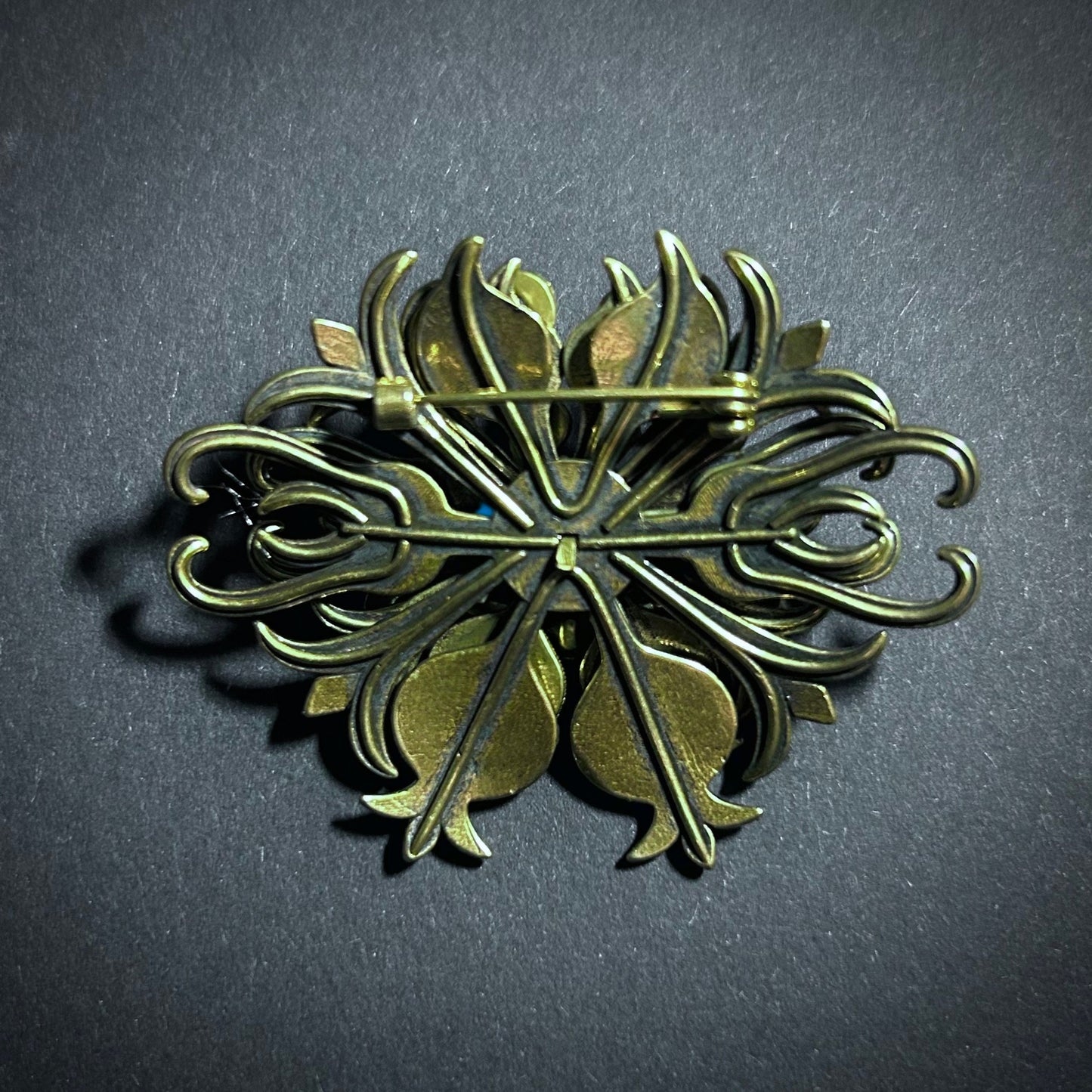 Art Nouveau Intricate Petrol Enamel & Gold Brooch