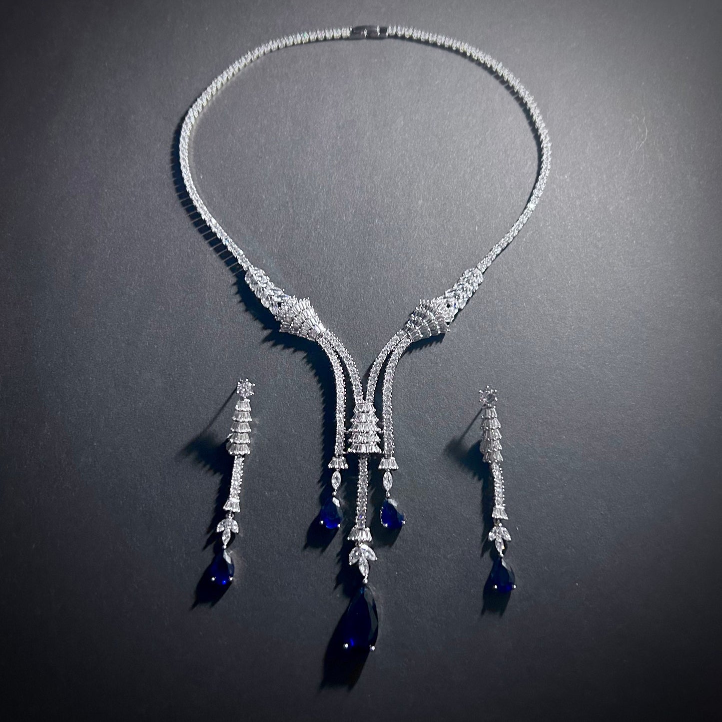 Art Deco Sapphire Silver Bridal Jewelry Set