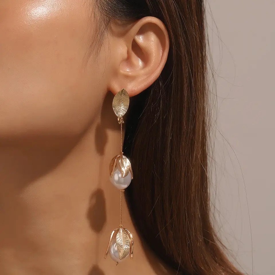 Pearls & Petals Gold Dangle Earrings