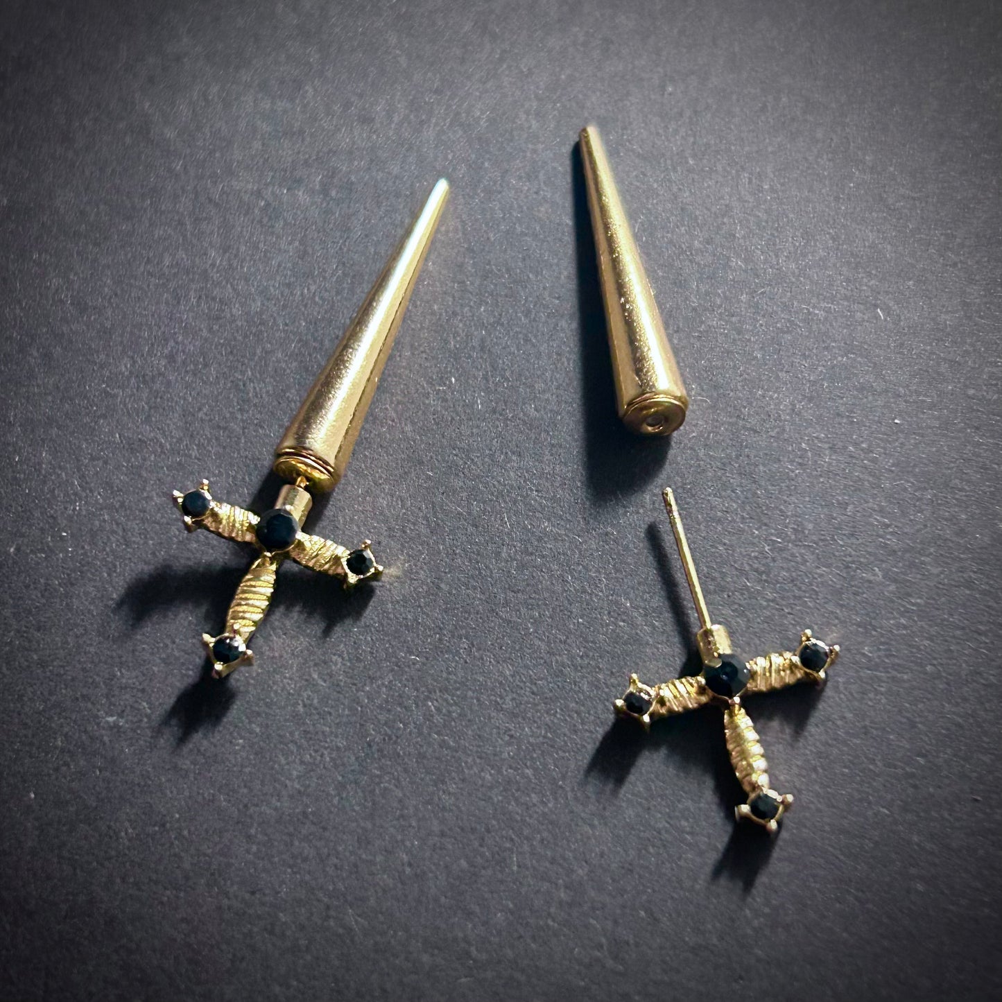 Dagger Knife Gold Faux Gauge Earrings