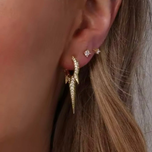 Spike Hoop Micro Paved Earrings in Gold