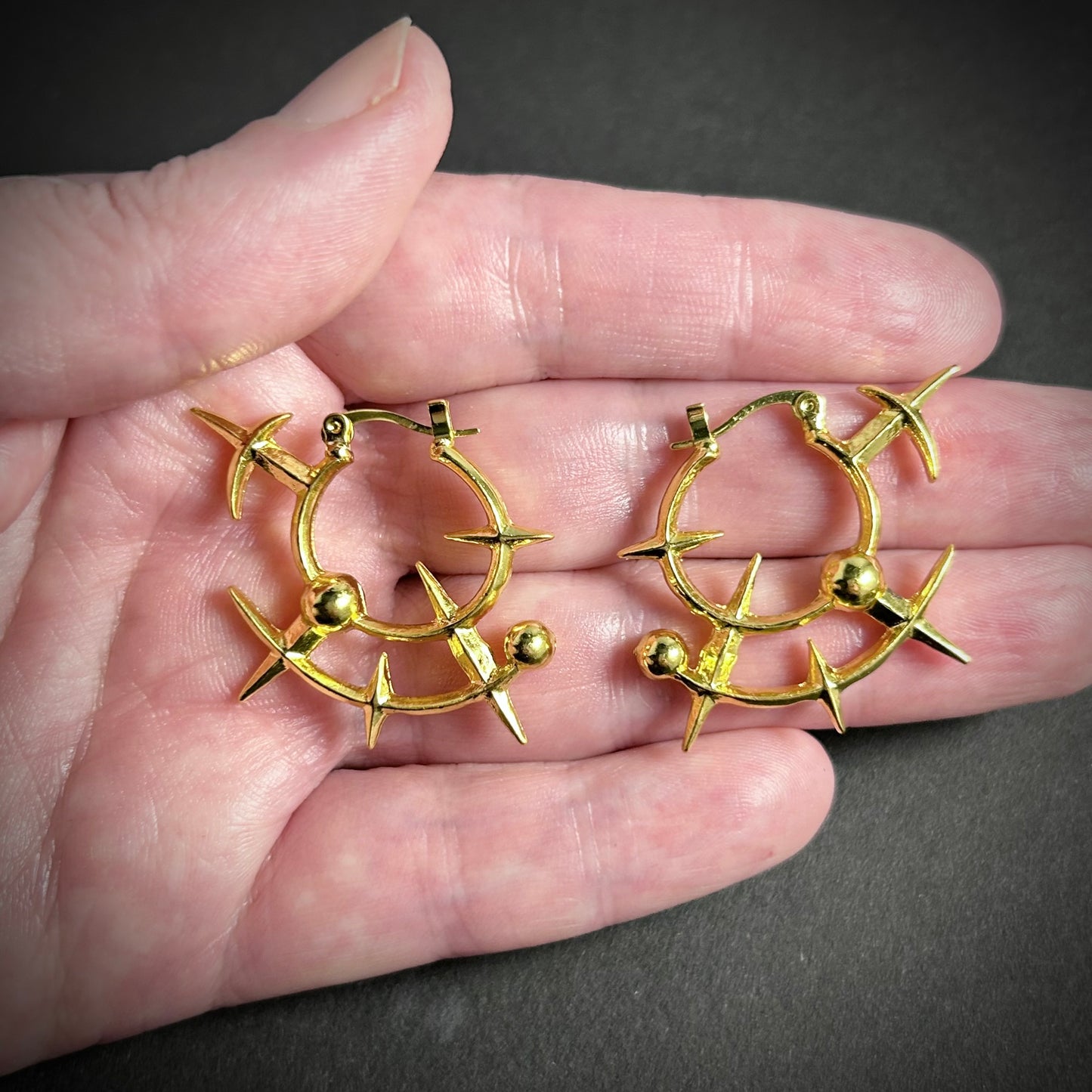 Geometric Spike & Ball Hoop Avant-Garde Earrings in Gold