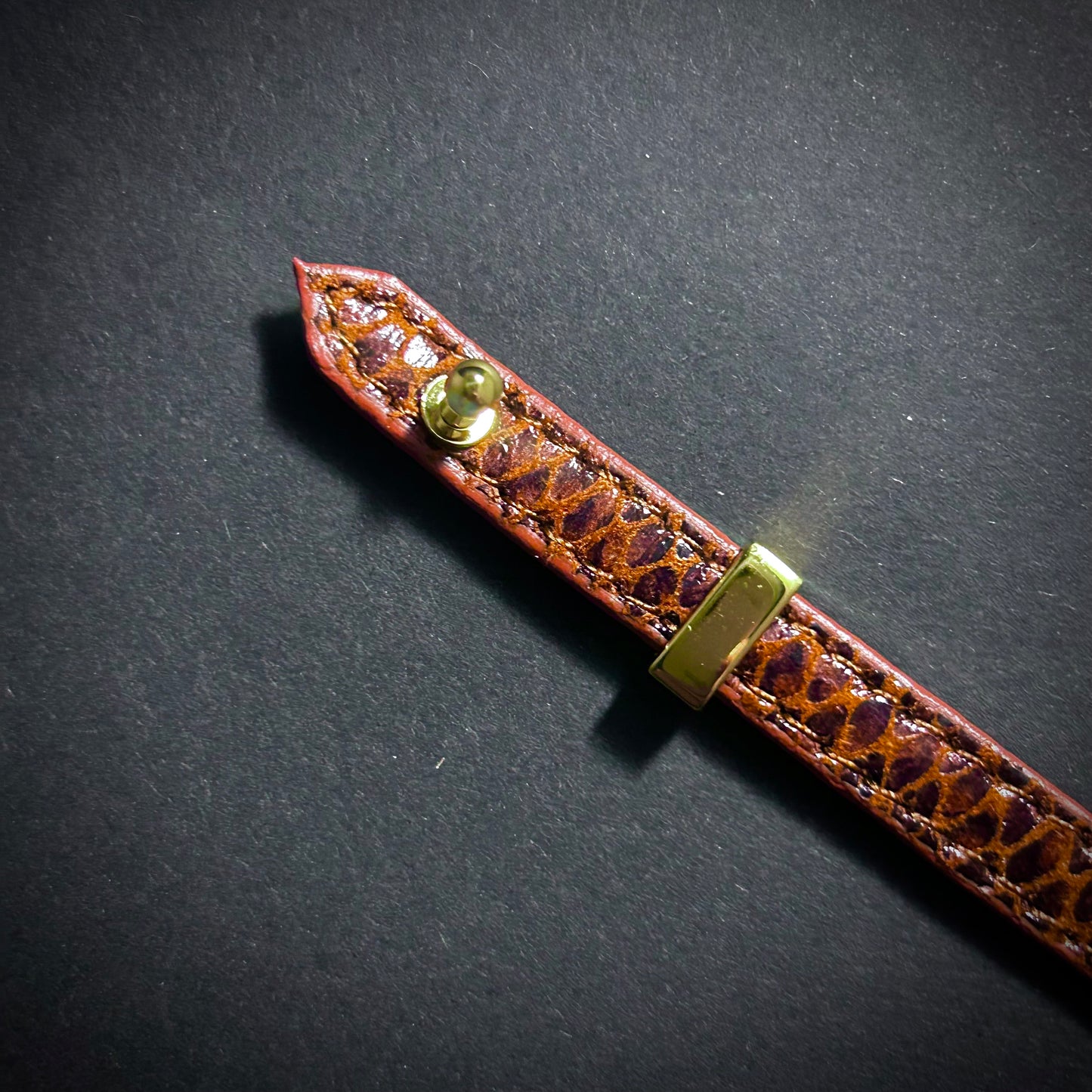 Enamel Snake Head & Brown Snake Skin Embossed Leather Bracelet