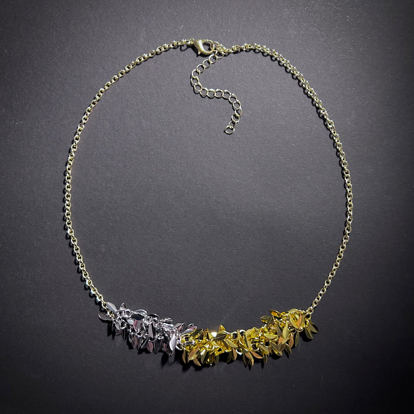 Leaves & Chain Contrasting Mixed Metal Necklace
