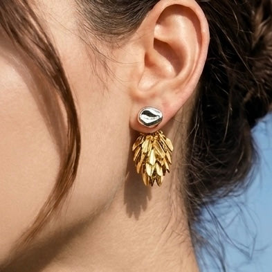 Leaves Ear Jacket & Organic Shaped Stud Mixed Metal Tassel Earrings