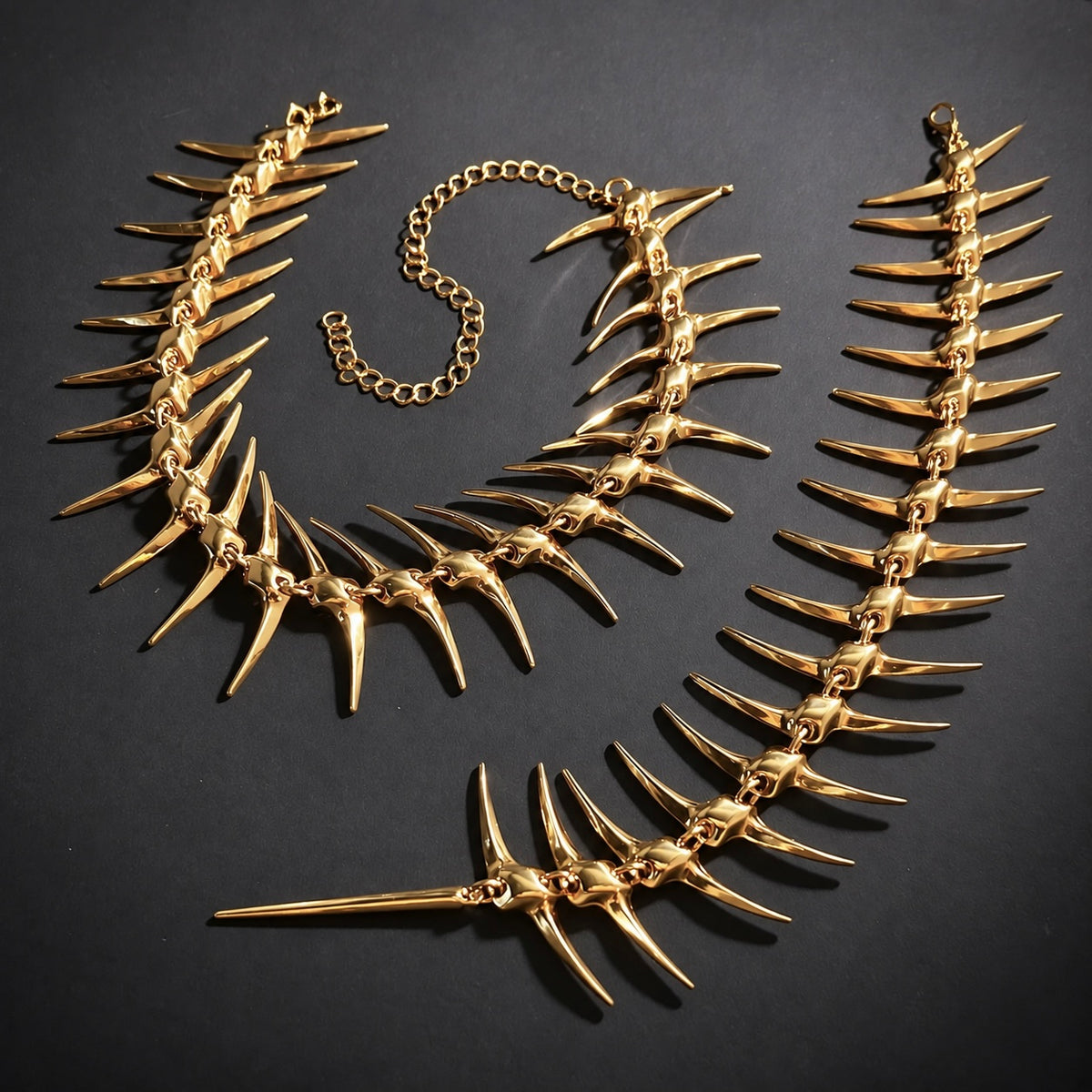 Skeleton Spine Gold Backdrop Necklace