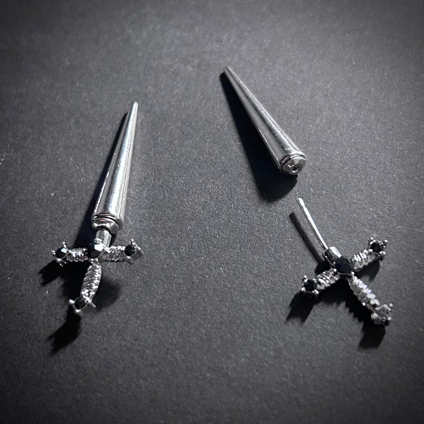 Dagger Knife Silver Faux Gauge Earrings