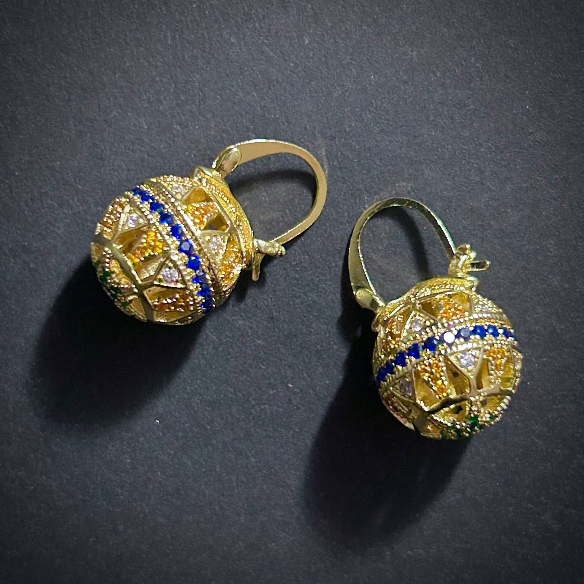 Byzantine Revival Multi-Color & Gold Hollow Orb Filigree Huggie Earrings