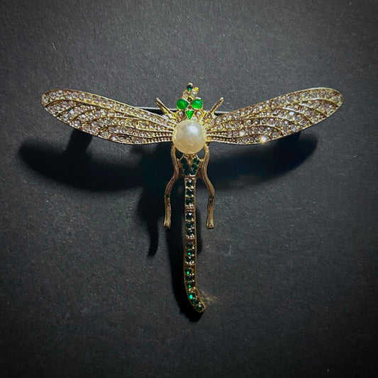 Dragonfly Brooch with Pearl & Rhinestones