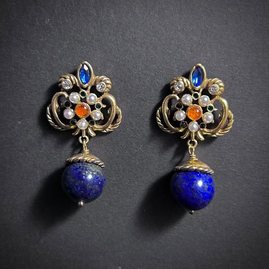Ornate Lapis Lazuli & Gold Statement Earrings