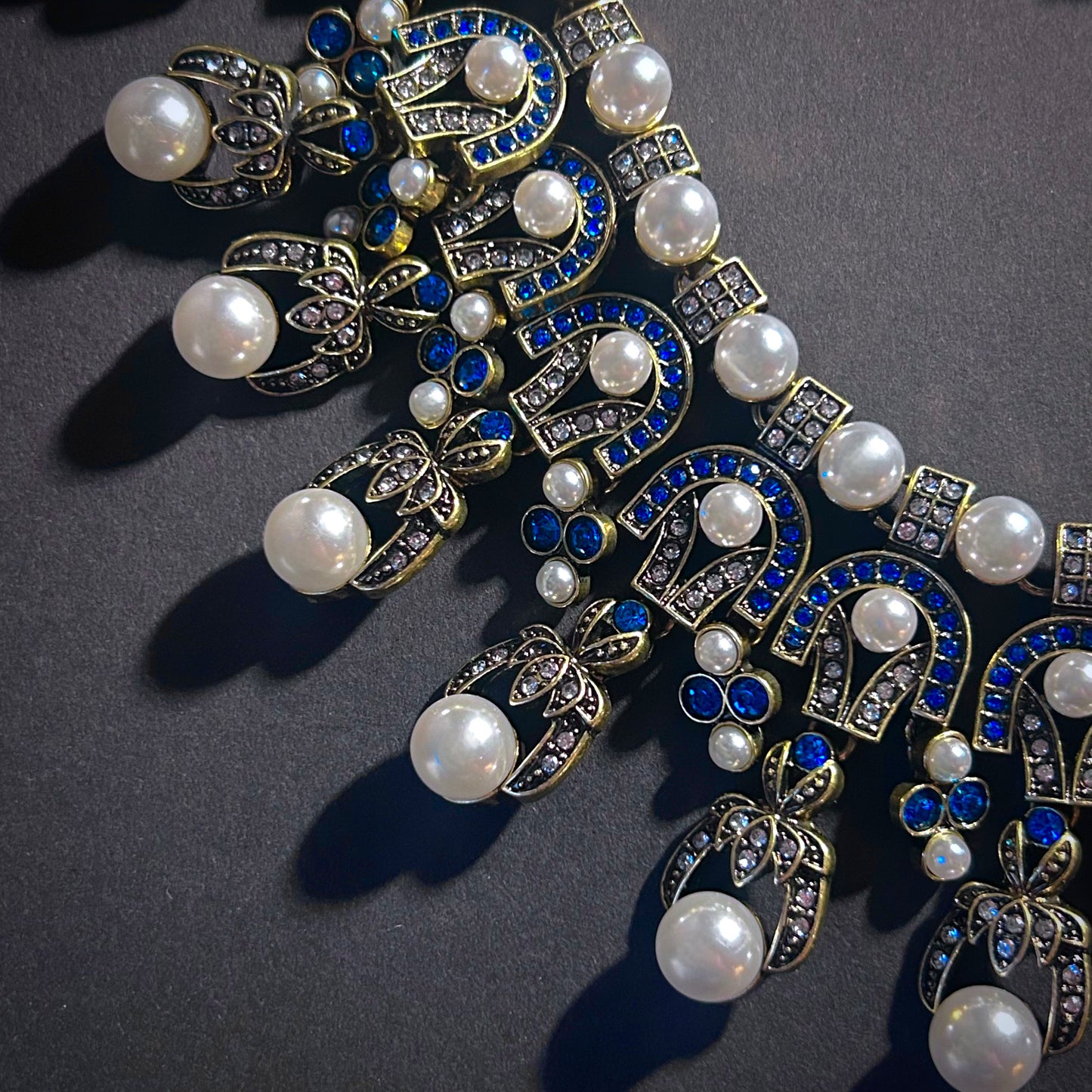 Art Deco Pearl & Turquoise Gold Statement Necklace