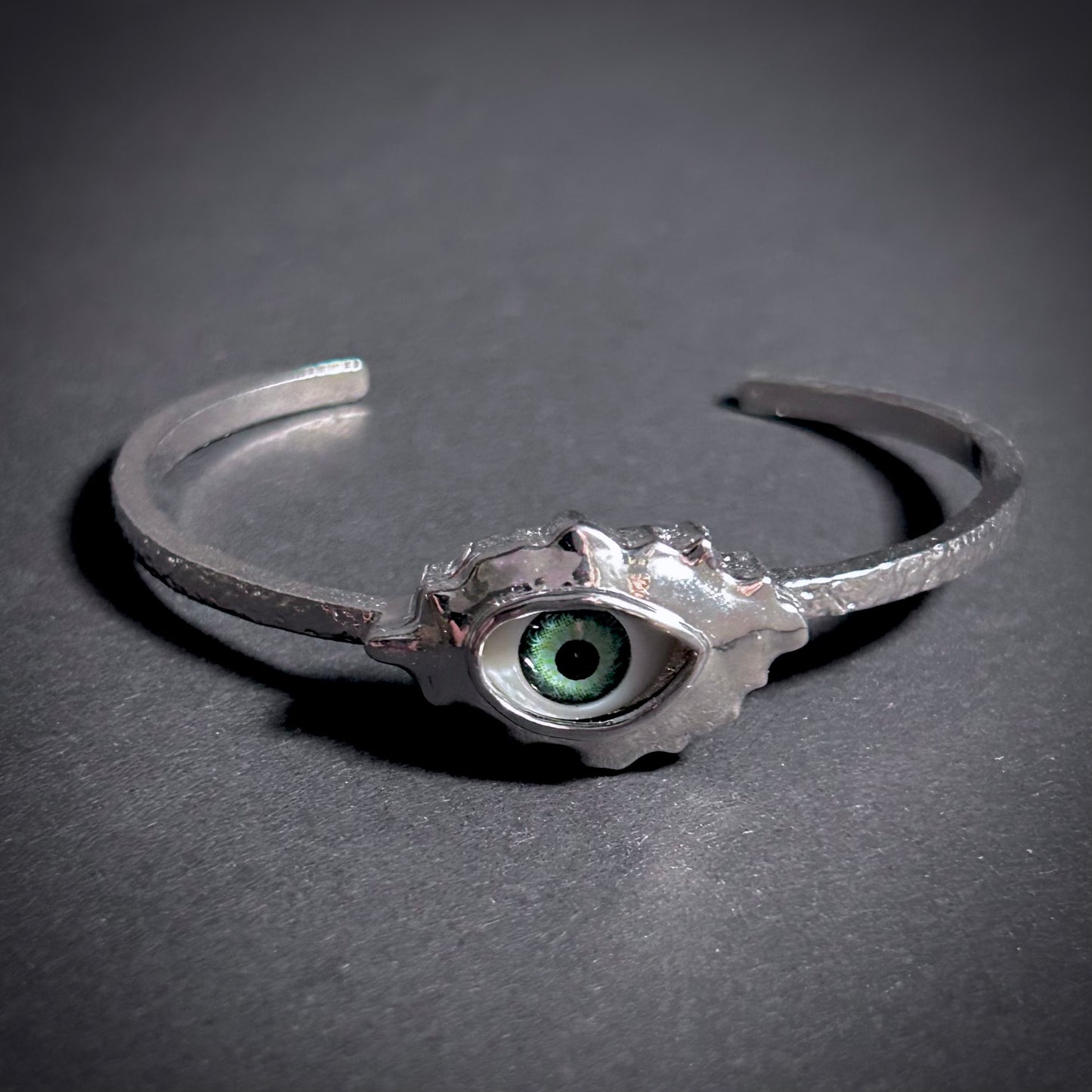 Green Eye & Silver Surrealist Bangle Braclet