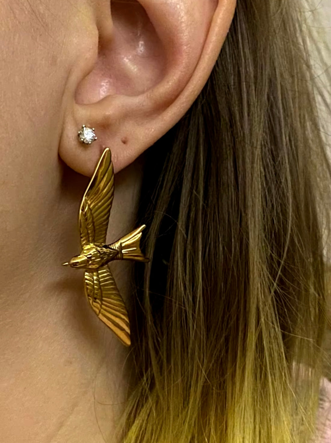 Bird Stud Gold Plated Stainless Steel Earrings