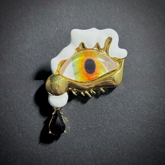 Eyes & Enameled White Clouds Adjustable Ring