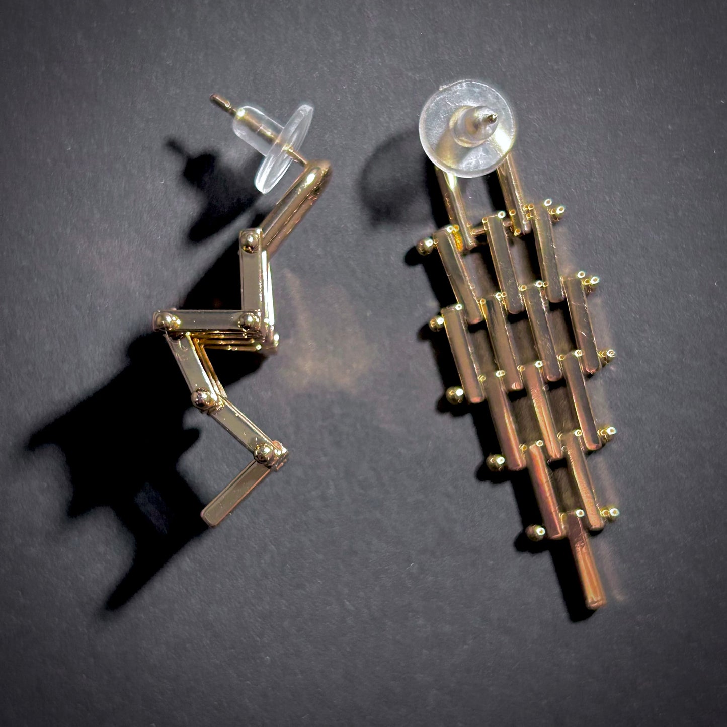 Geometric Hinged Six Level Earrings in Gold
