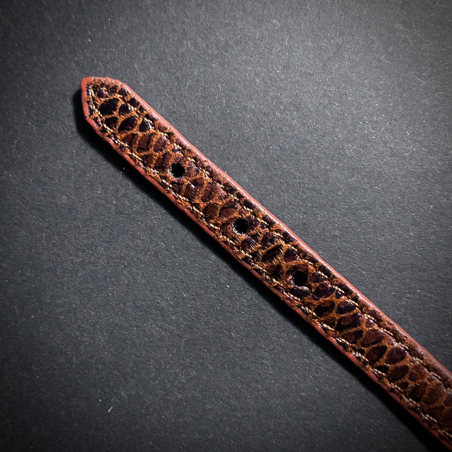 Enamel Snake Head & Brown Snake Skin Embossed Leather Bracelet