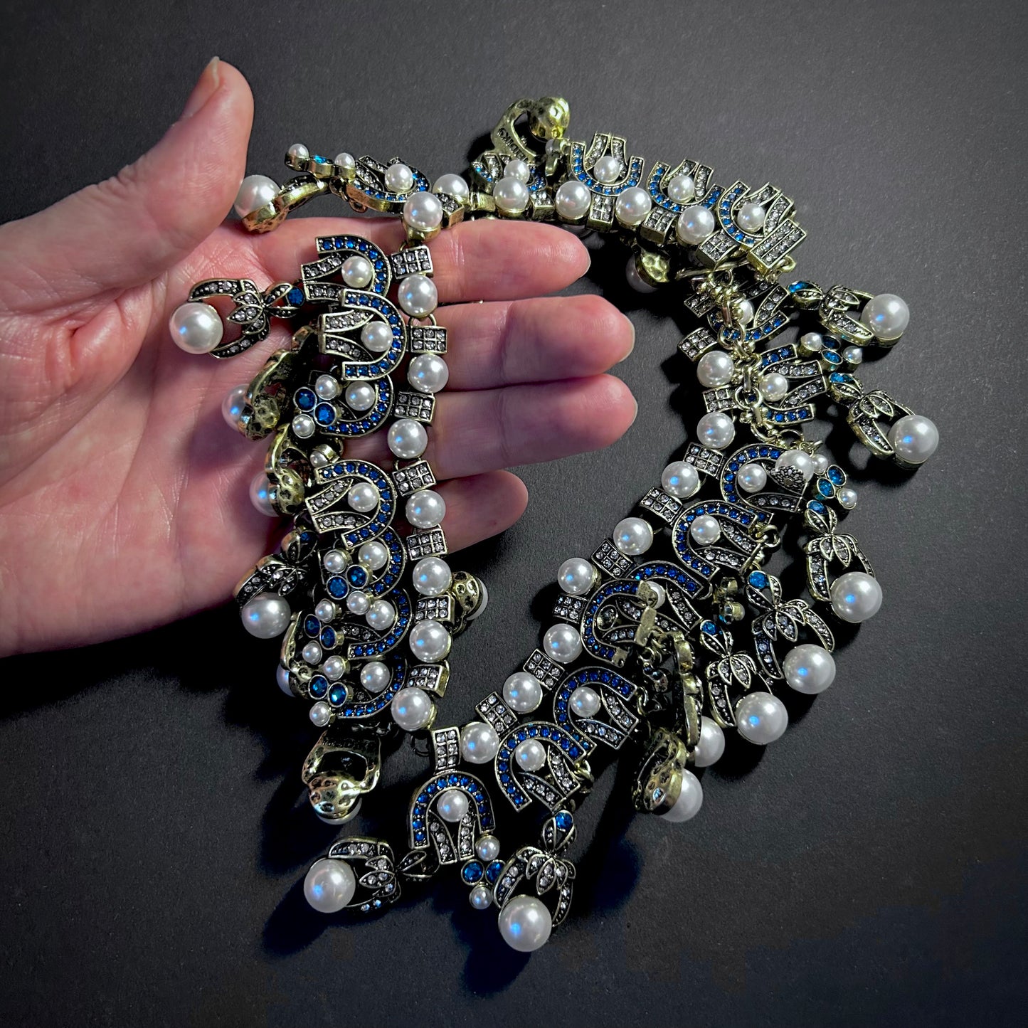 Art Deco Pearl & Turquoise Gold Statement Necklace