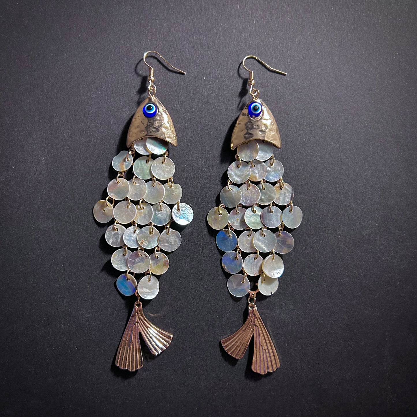 Fish Mother of Pearl Gold Statement Earrings