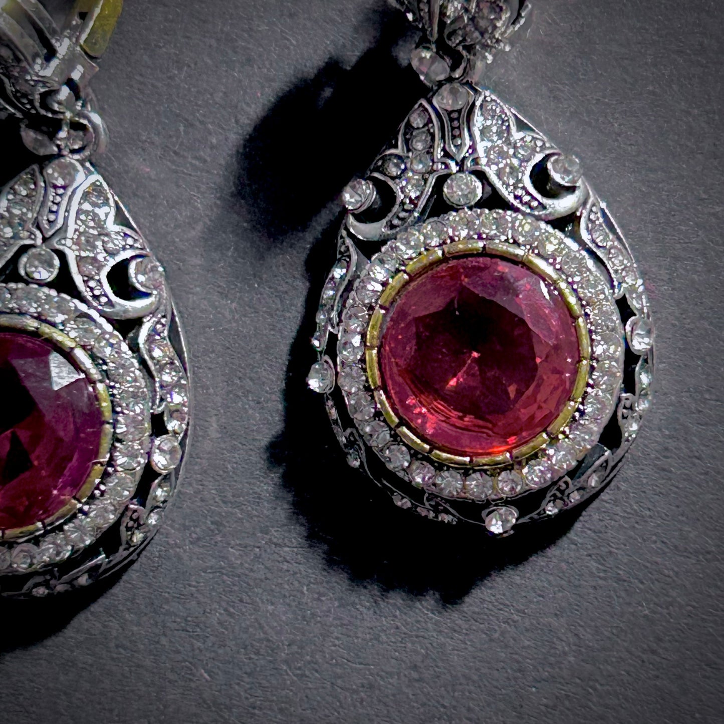 Victorian Ruby Filigree & Milgrain Mixed Metals Earrings