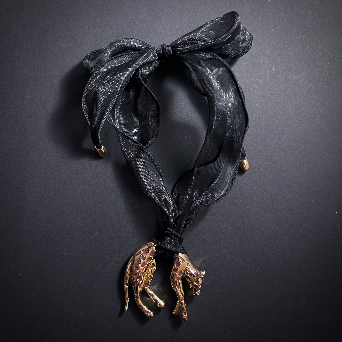 Hanging Leopard Enamel & Organza Necklace