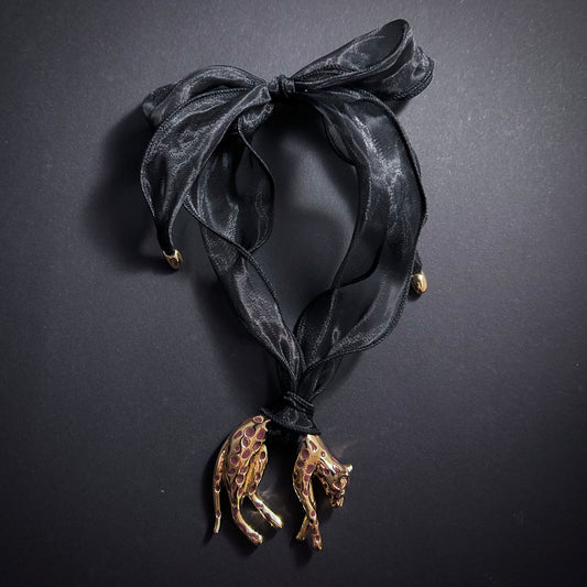 Hanging Leopard Enamel & Organza Necklace