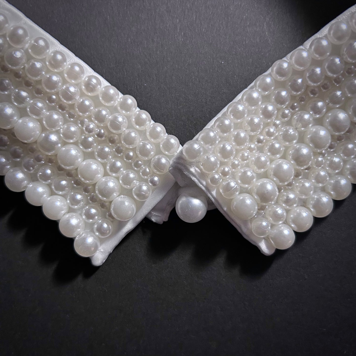 White Pearl Covered Shirt Collar Statement Necklace