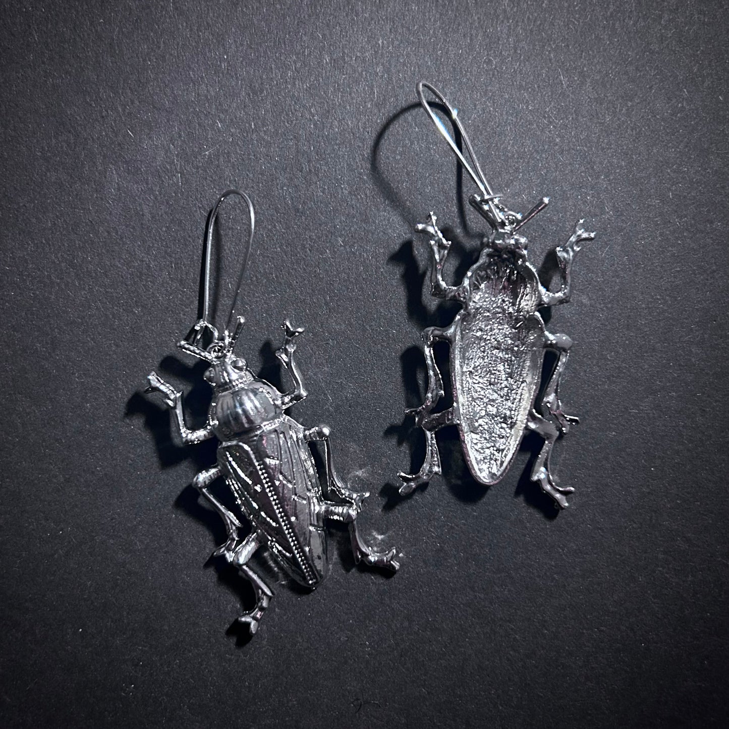 Cockroach Beetle Silver Drop Earrings